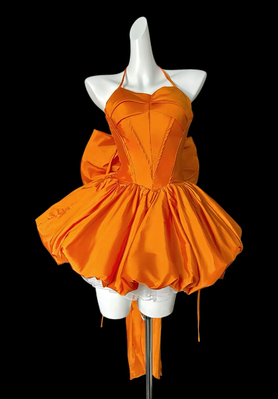 Chic Orange Short Homecoming Dress Halter A-Line Satin Birthday Dress Sleeveless Party Dress  DP05856
