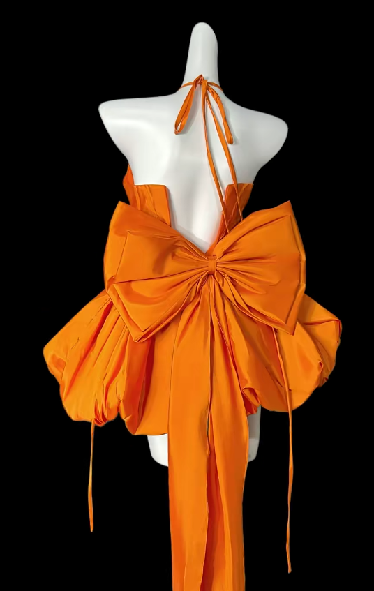 Chic Orange Short Homecoming Dress Halter A-Line Satin Birthday Dress Sleeveless Party Dress  DP05856