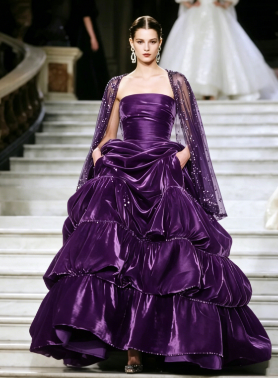 Gorgeous Purple Sweet 16 Dress Strapless Long Evening Dress A-Line Satin Prom Dress DP05877