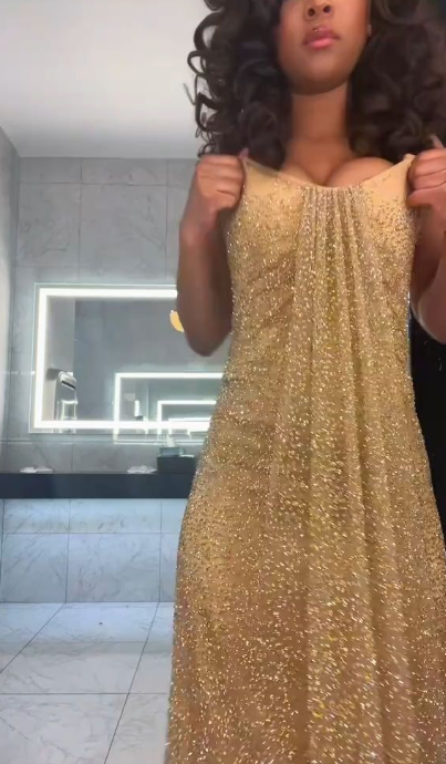 Elegant Champagne Prom Dress Strapless Sheath Chiffon Sequins Long Evening Dress DP05886
