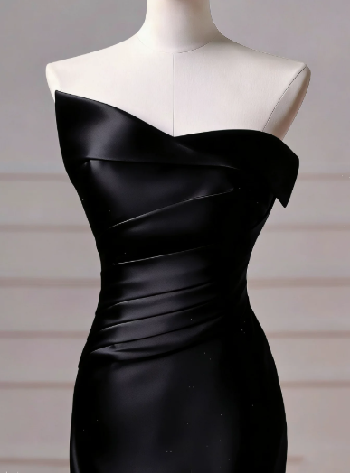 Elegant Black Prom Dress Strapless Sheath Tulle Long Evening Dress DP05887