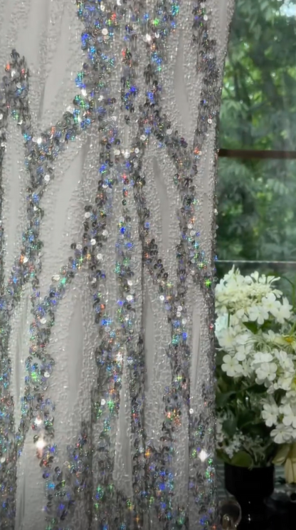 Elegant Silver Prom Dress Halter Sheath Sequins Chiffon Long Evening Dress DP05891