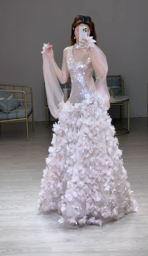 Fairy Pink Birthday Dress Halter Ball Gown Long Quinceanera Dress Tulle Applique Sweet 16 Dress DP05895