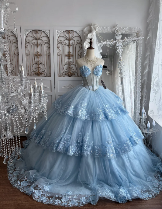 Cute Blue Quinceanera Dress Sweetheart Ball Gown Tulle Sweet 16 Dress DP05905
