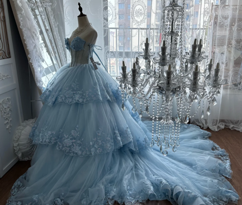 Cute Blue Quinceanera Dress Sweetheart Ball Gown Tulle Sweet 16 Dress DP05905