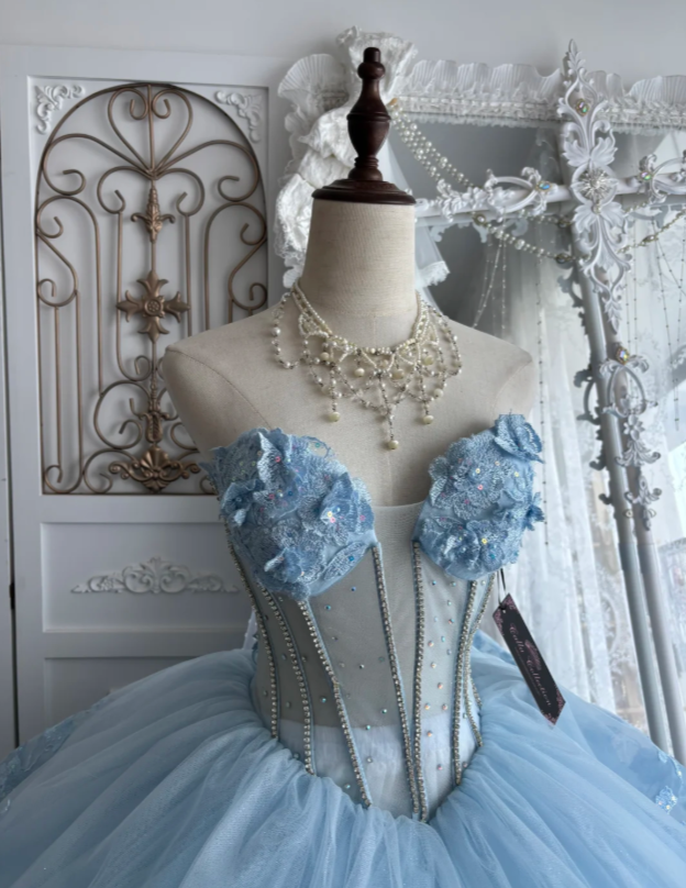 Cute Blue Quinceanera Dress Sweetheart Ball Gown Tulle Sweet 16 Dress DP05905