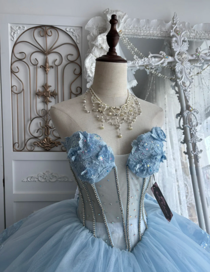 Cute Blue Quinceanera Dress Sweetheart Ball Gown Tulle Sweet 16 Dress DP05905