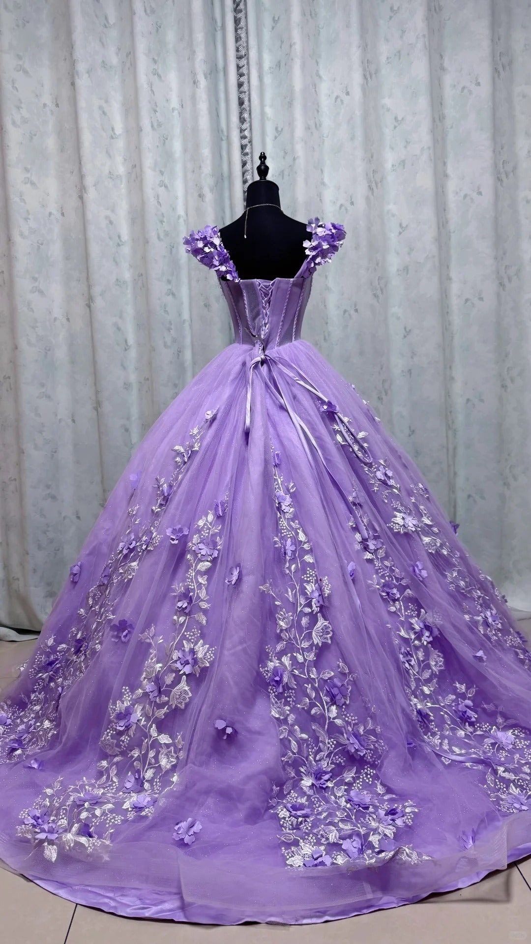 Cute Purple Quinceanera Dress Off-shoulder Ball Gown Applique Tulle Sweet 16 Dress DP05906