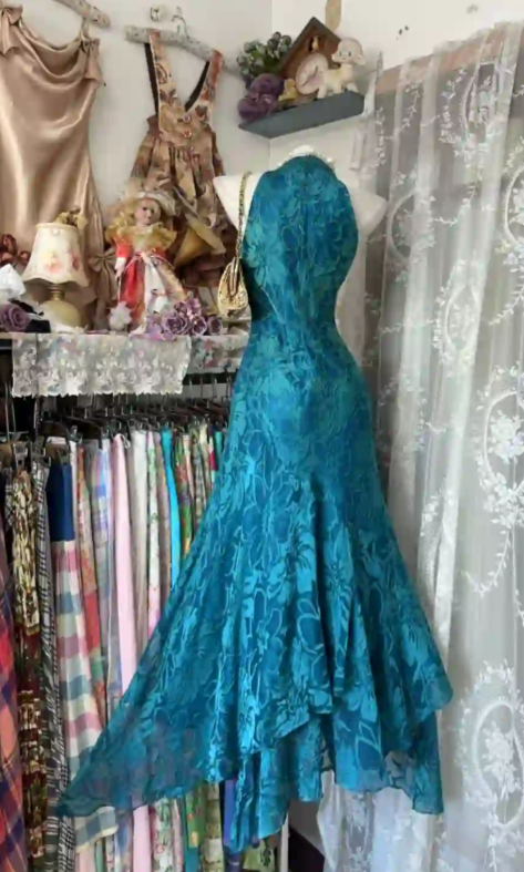 Elegant Halter Sheath Floral Chiffon Long Evening Dress Blue Prom Dress DP05917