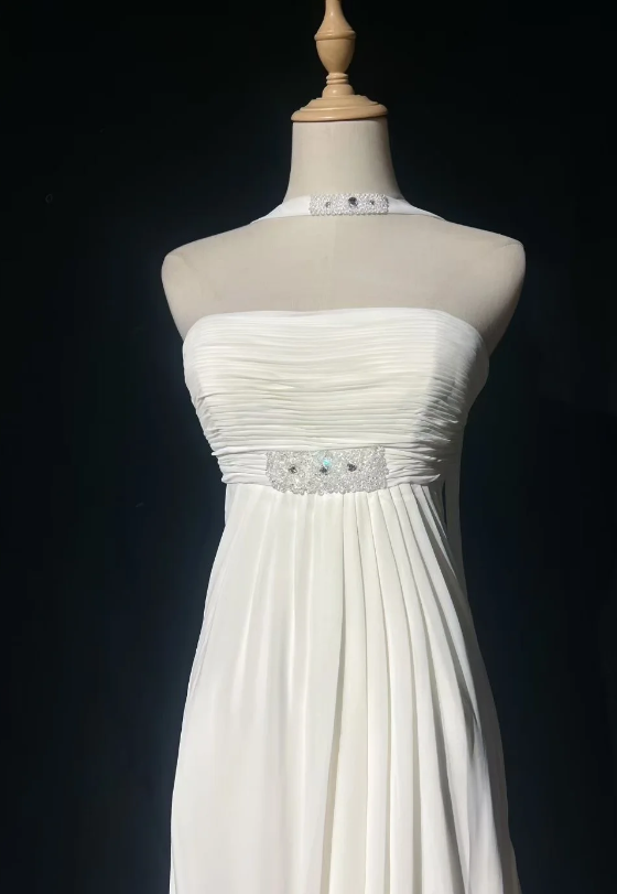 Elegant Strapless Sheath Chiffon Long Evening Dress White Prom Dress DP05920