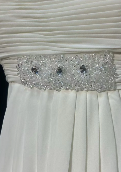 Elegant Strapless Sheath Chiffon Long Evening Dress White Prom Dress DP05920