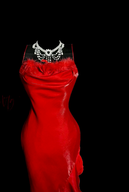 Elegant Strapless Sheath Satin Long Evening Dress Red Prom Dress DP05921