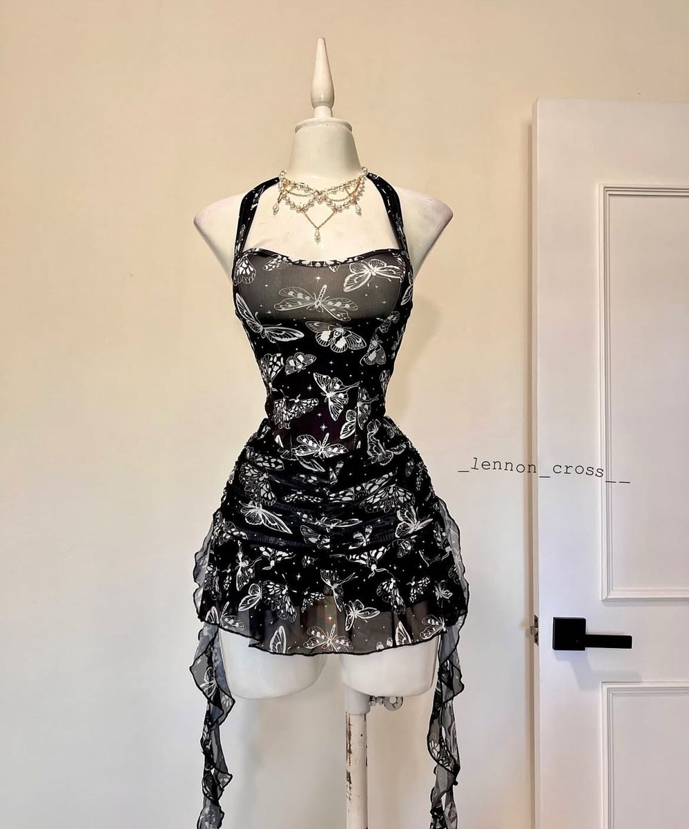 Sexy Black Short Party Outfit Halter Sheath Chiffon Birthday Dress DP05942