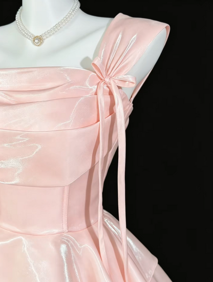 Chic Pink Short Party Outfit Straps A-Line Satin Birthday Dress DP05947
