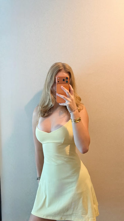 Simple Yellow Short Party Outfit Spaghetti Straps Sheath Chiffon Birthday Dress DP05955