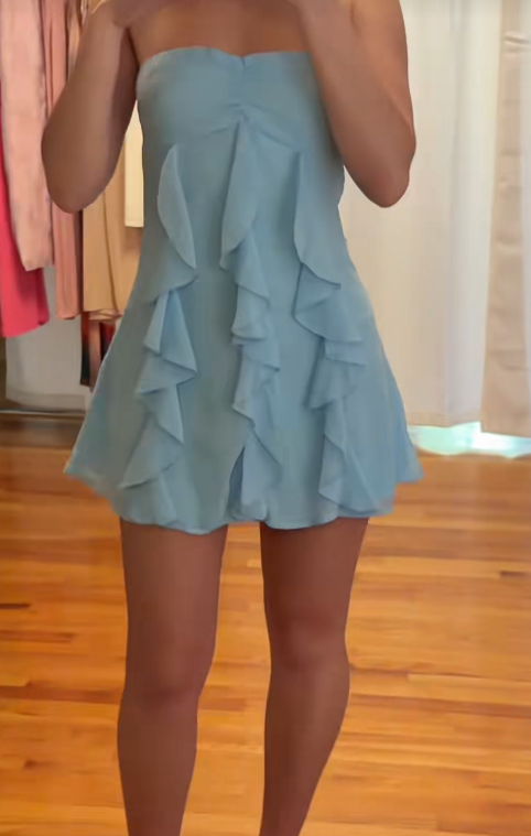 Cute Blue Summer Party Outfit Strapless Sheath Chiffon Birthday Dress Sleeveless Homecoming Dress DP05962