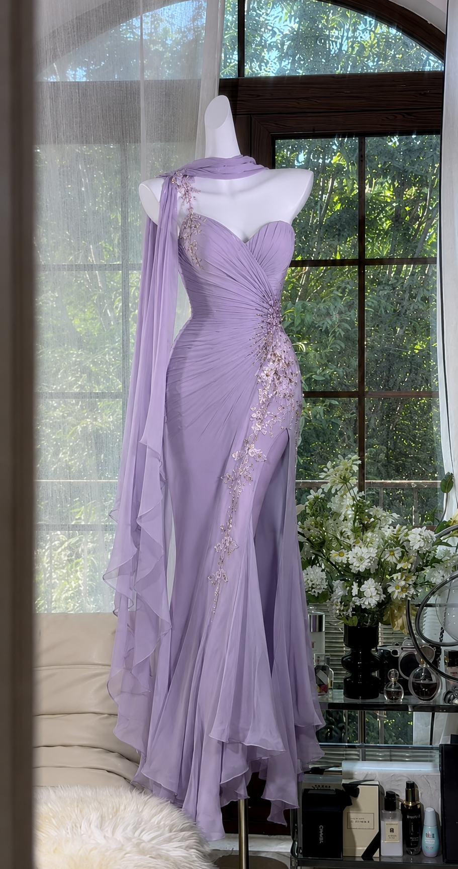 Chic Lavender Evening Dress Sweetheart Sheath Chiffon Prom Dress  DP05974