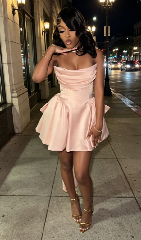 Sexy Pink Hoco Dress Strapless A-Line Birthday Dress Satin Graduation Party Dress DP06008