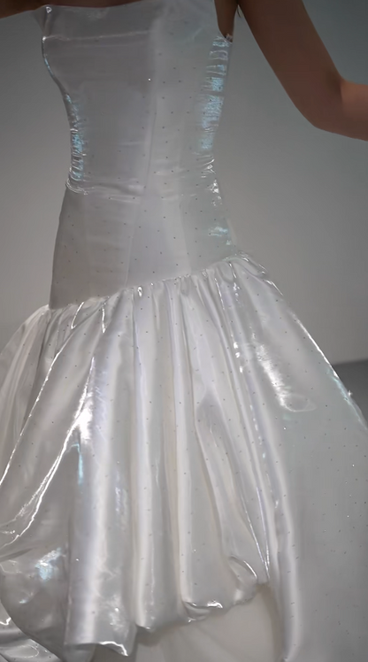 Elegant White Wedding Dress Strapless A-Line Bridal Dress Satin Bridal Gown DP06012