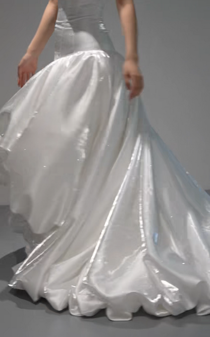 Elegant White Wedding Dress Strapless A-Line Bridal Dress Satin Bridal Gown DP06012
