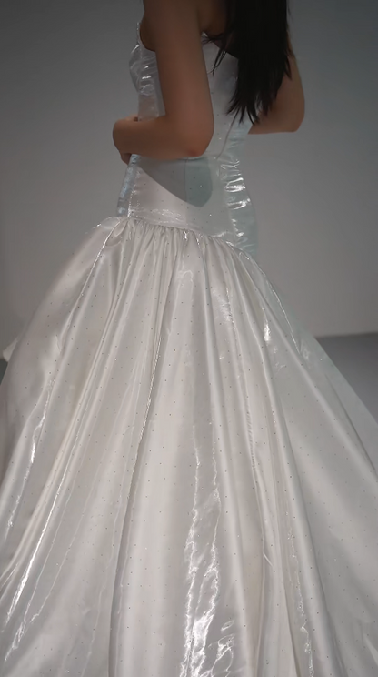 Elegant White Wedding Dress Strapless A-Line Bridal Dress Satin Bridal Gown DP06012
