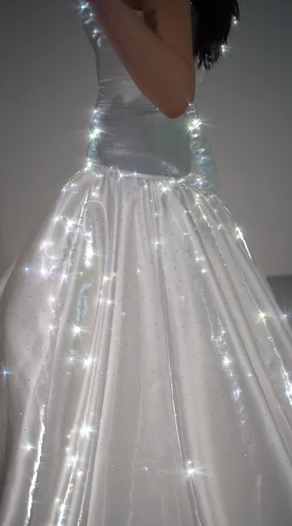 Elegant White Wedding Dress Strapless A-Line Bridal Dress Satin Bridal Gown DP06012