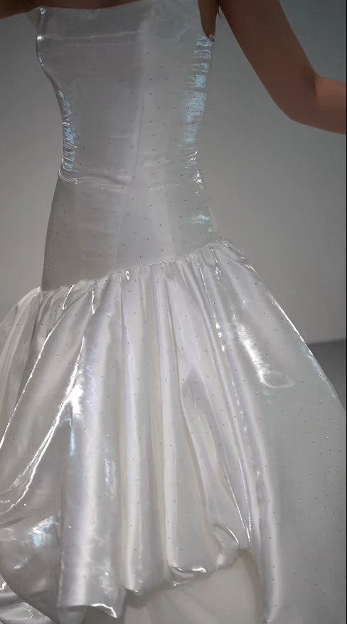Elegant White Wedding Dress Strapless A-Line Bridal Dress Satin Bridal Gown DP06012