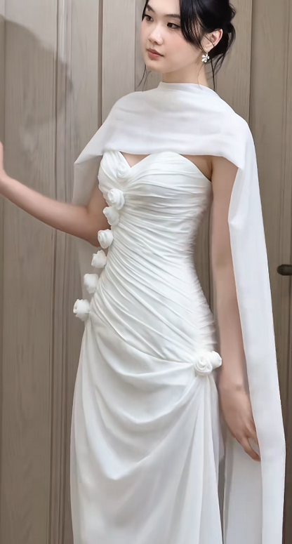 Elegant White Wedding Dress Sweetheart Sheath Bridal Dress Chiffon Bridal Gown DP06013