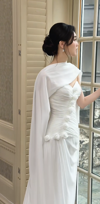 Elegant White Wedding Dress Sweetheart Sheath Bridal Dress Chiffon Bridal Gown DP06013