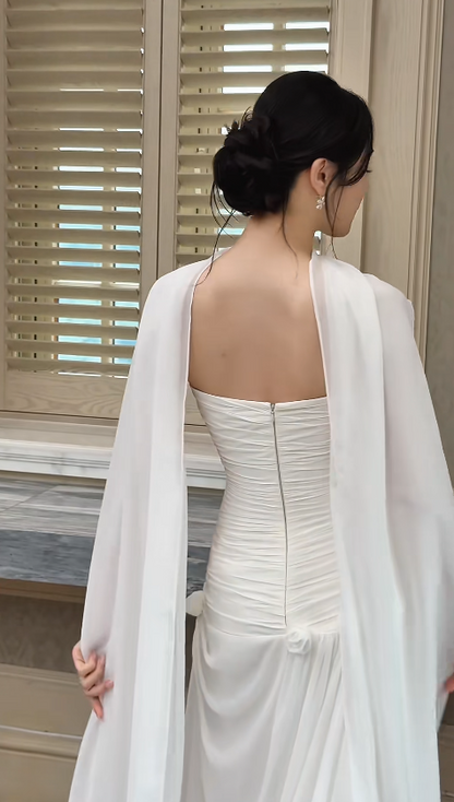 Elegant White Wedding Dress Sweetheart Sheath Bridal Dress Chiffon Bridal Gown DP06013