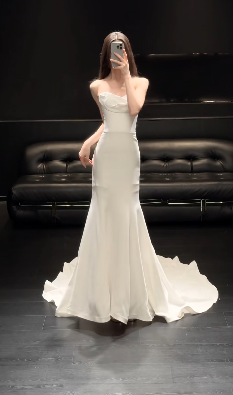 Elegant White Wedding Dress Sweetheart Mermaid Bridal Dress Chiffon Bridal Gown DP06014