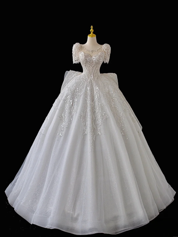 Chic White Wedding Dress Sweetheart A-Line Bridal Dress Tulle Bridal Gown DP06022