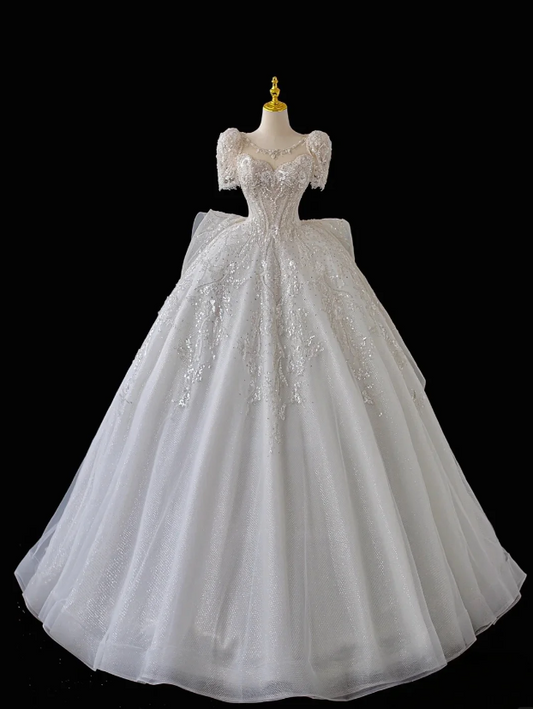 Chic White Wedding Dress Sweetheart A-Line Bridal Dress Tulle Bridal Gown DP06022
