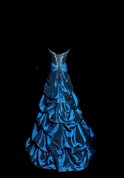 Chic Blue Prom Dress Satin A-Line Strapless Long Evening Dress DP06040