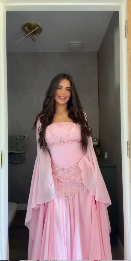Gorgeous Pink Prom Dress Strapless Sheath Chiffon Long Evening Dress DP06043