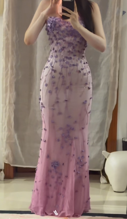 Gorgeous Pink Prom Dress Straps Sheath Chiffon Beaded Long Evening Dress DP06045