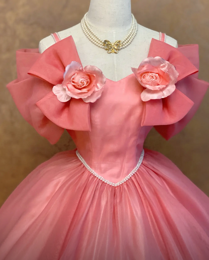 Gorgeous Off-shoulder Ball Gown Tulle Quinceanera Dress Pink Sweet 16 Dress DP06052