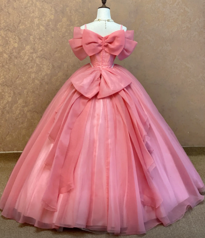 Gorgeous Off-shoulder Ball Gown Tulle Quinceanera Dress Pink Sweet 16 Dress DP06052