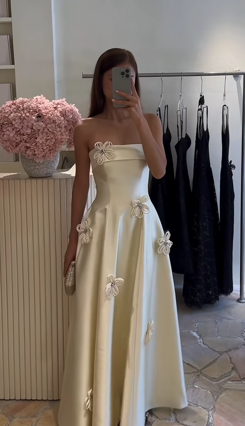Modest Strapless White Wedding Dress Satin Bridal Dress A-Line Bridal Gown DP06055