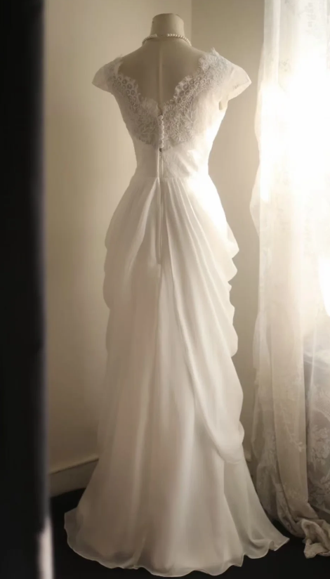 Modest V-neck White Wedding Dress Lace Satin Bridal Dress Sheath Bridal Gown DP06057