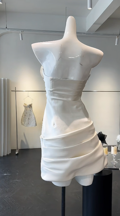 Fashion White Birthday Dress Strapless Hoco Dress Sheath Satin Graduation Party Dress DP06063