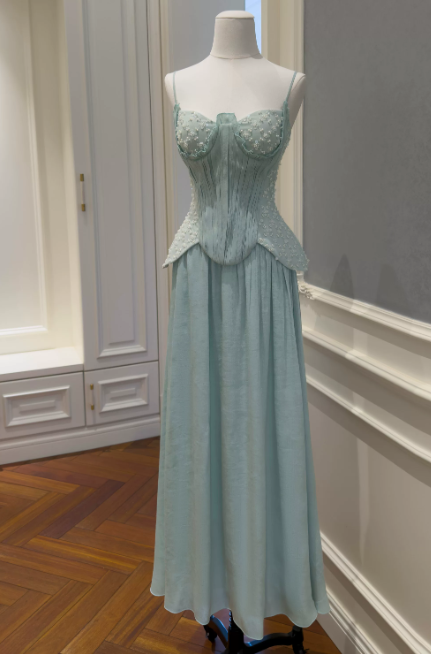 Chic Tiffany Blue Birthday Dress Spaghetti Straps Evening Dress Sheath Chiffon Graduation Prom Dress DP06080