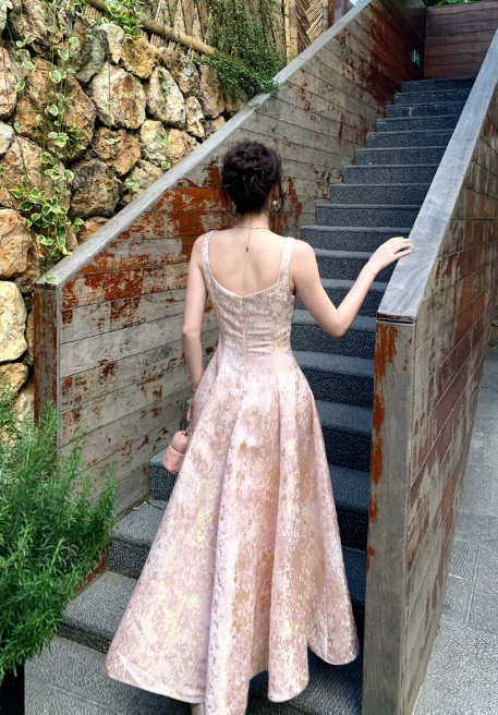 Fairy Straps A-Line Long Evening Dress Satin Pink Prom Dress  DP06094