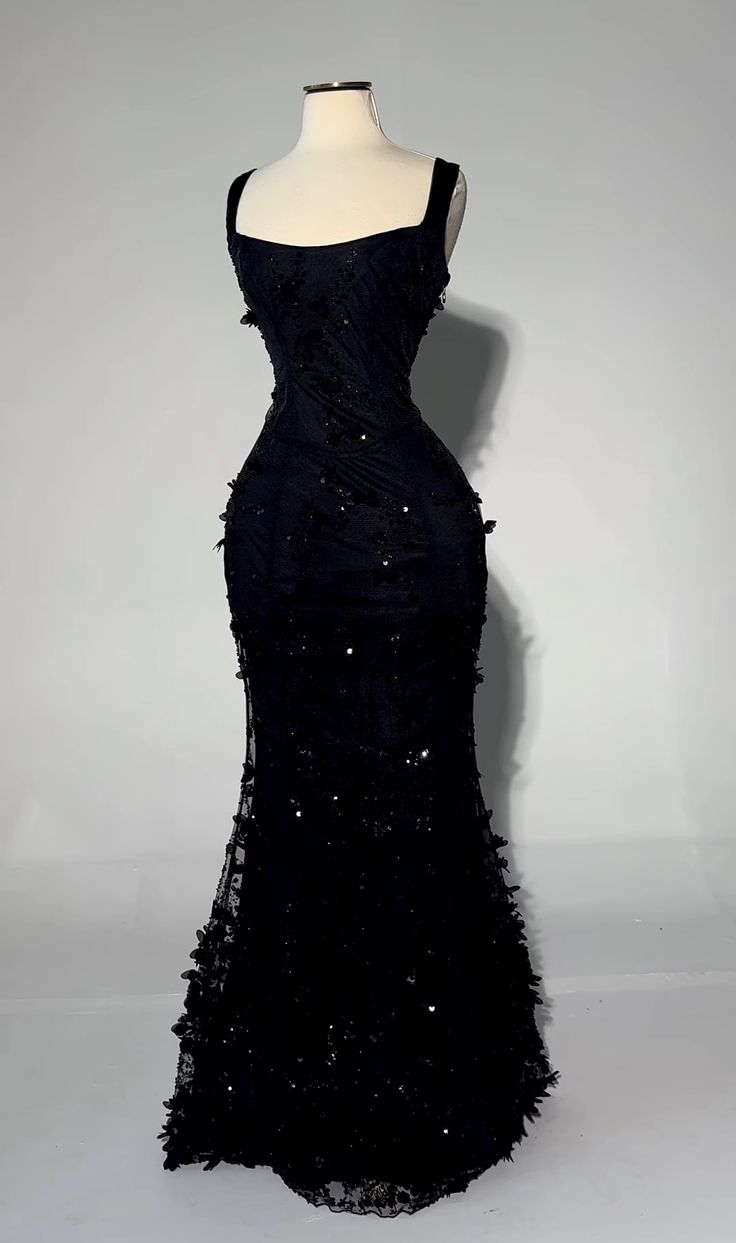 Fairy Straps Mermaid Long Evening Dress Chiffon Black Prom Dress DP06095