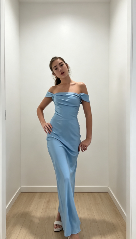 Fairy Off-shoulder Sheath Long Evening Dress Satin Blue Prom Dress DP06096