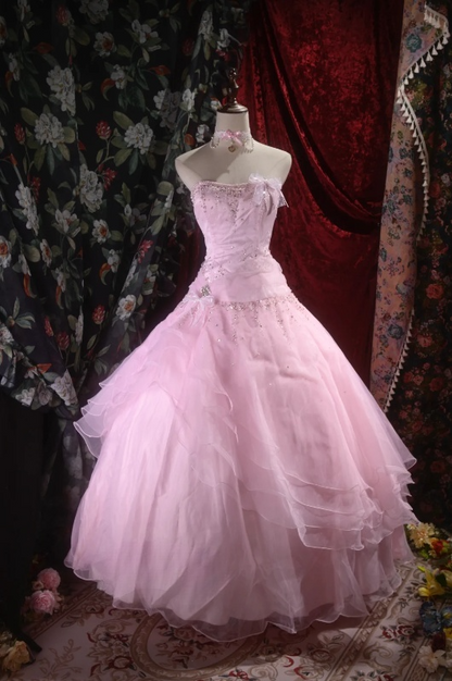 Gorgeous Strapless  Ball Gown Quicneanera Dress Tulle Appliques Pink Sweet 16 DressDP06099