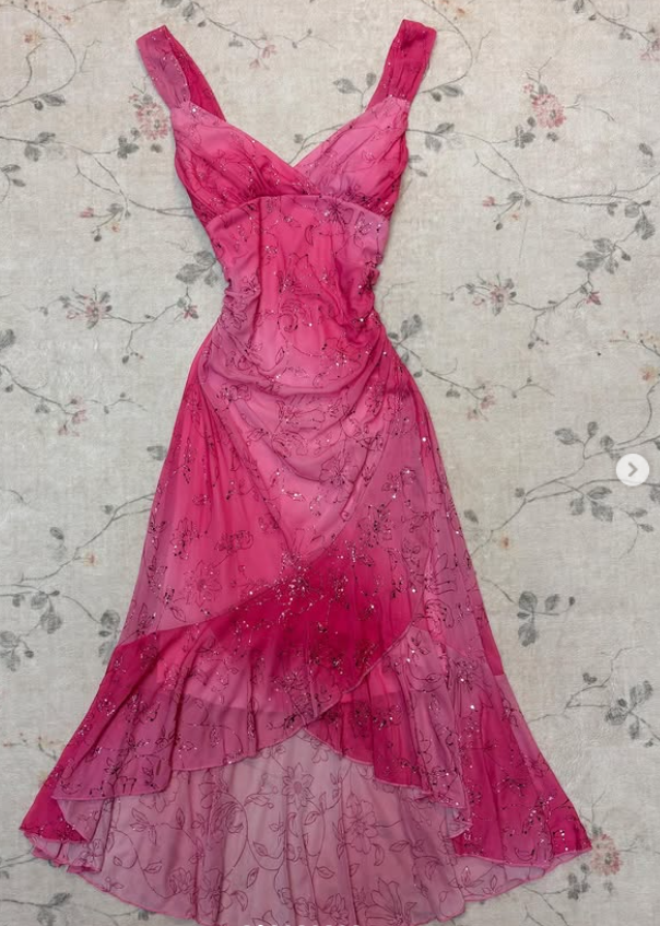 Glam V-neck Sheath Chiffon Long Evening Dress Pink Prom Dress DP06101