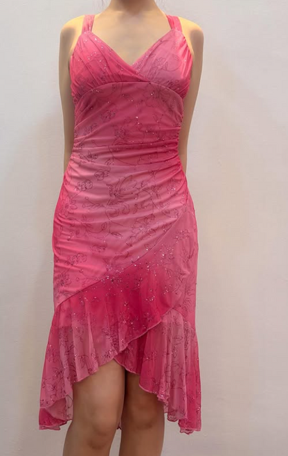 Glam V-neck Sheath Chiffon Long Evening Dress Pink Prom Dress DP06101