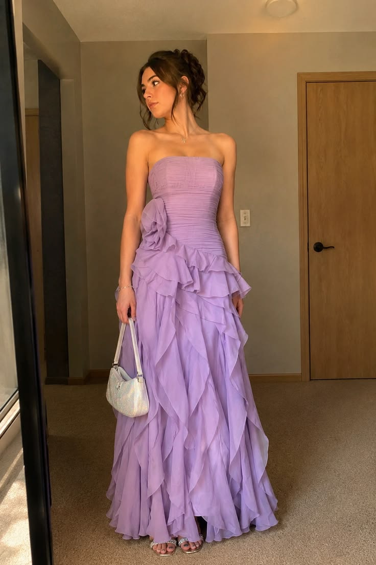 Glam Strapless Sheath Chiffon Long Evening Dress Purple Prom Dress DP06102