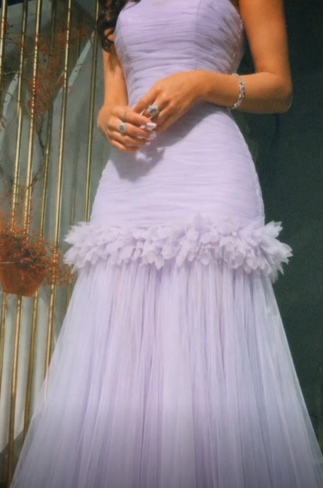 Glam Strapless A-Line Chiffon Long Evening Dress Purple Prom Dress DP06103